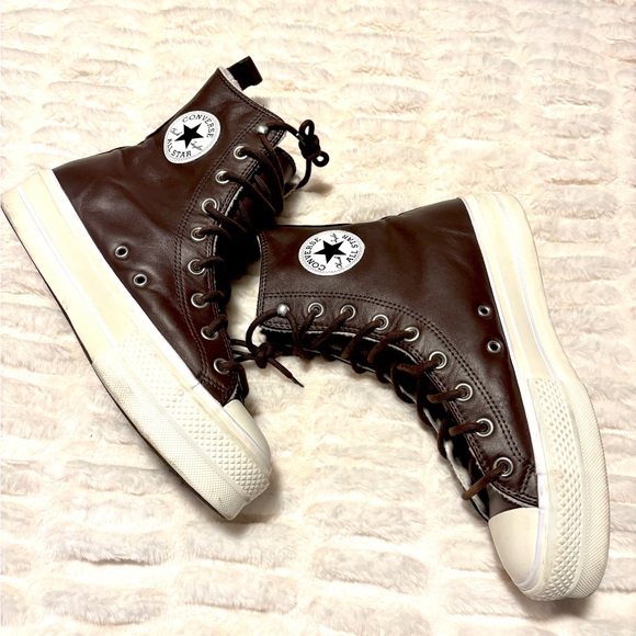 Converse Chocolate Leather High-Top Sneakers - Picture 7 of 10